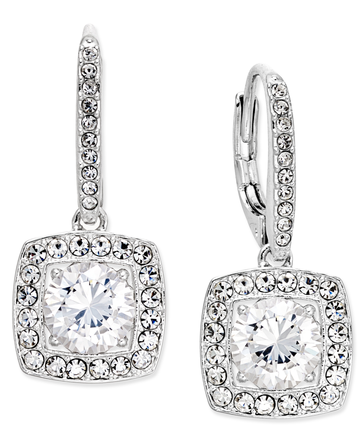 Silver-Tone Crystal Square Drop Earrings, Created for Macy's - Silver