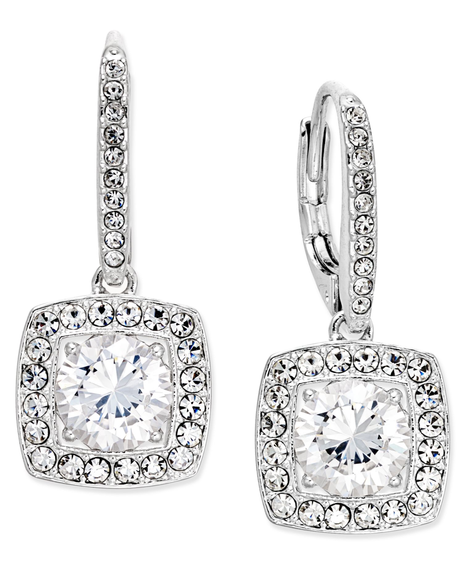 Silver-Tone Crystal Square Drop Earrings