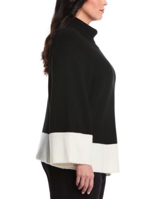 Plus Size Color Block Trim Turtleneck Sweater