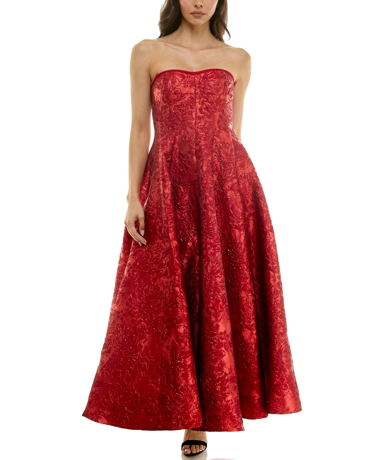 Taylor Women's Strapless Sweetheart Jacquard Midi Dress