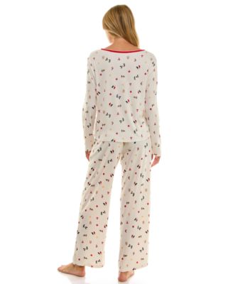 Women's 2-Piece Printed Pointelle Long-Sleeve Top and Pants Set