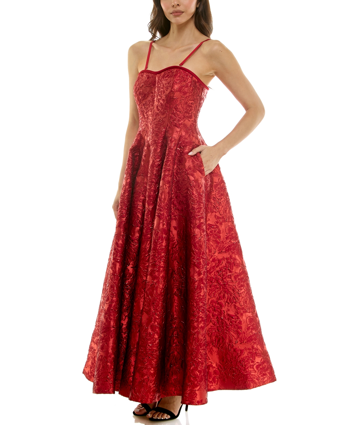 Taylor Women's Strapless Sweetheart Jacquard Midi Dress In Red