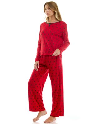 Women's 2-Piece Printed Pointelle Long-Sleeve Top and Pants Set