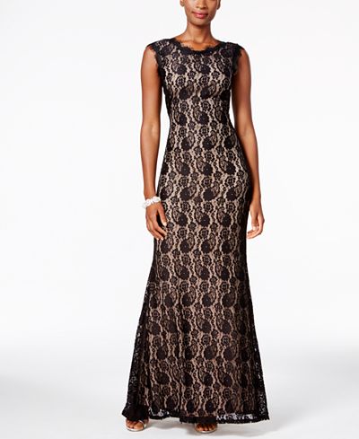 B & A by Betsy & Adam Lace Mermaid Gown