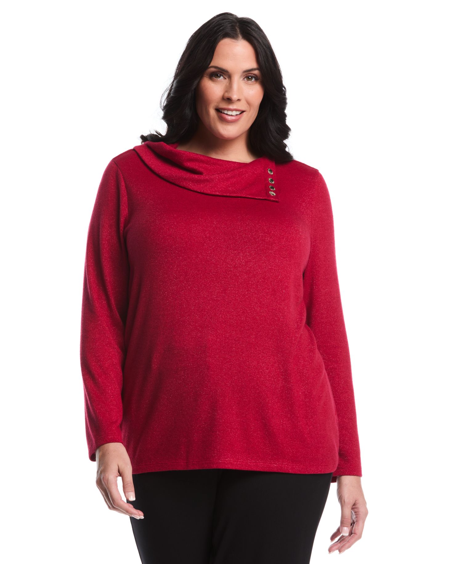 Plus Size Split Collar Long Sleeve Top