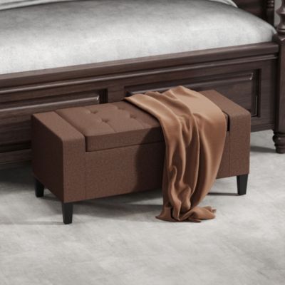 Recgular Tufted Linen Storage Ottoman Bench with Flipping Top