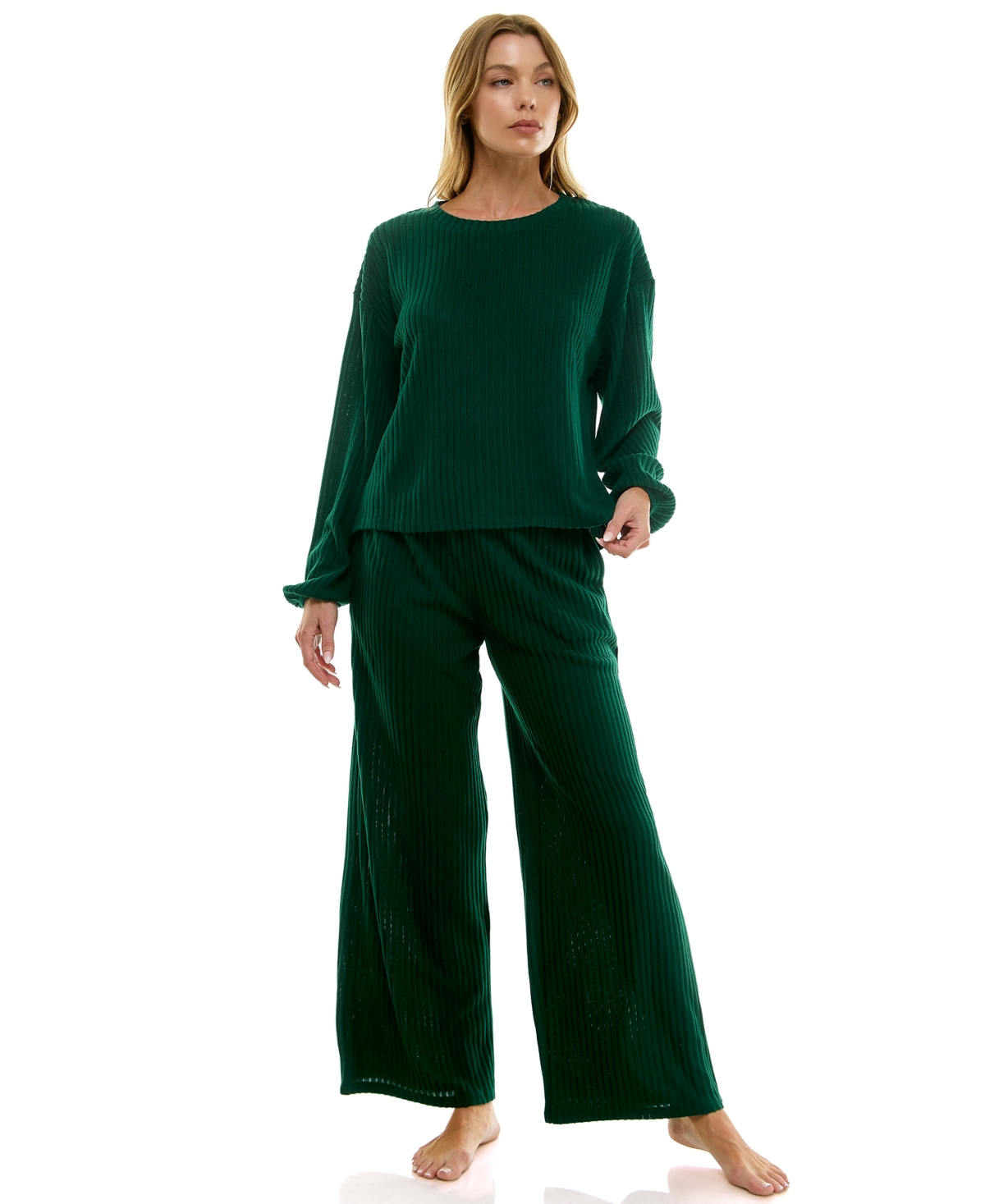 Roudelain Women's 2-piece Long-sleeve Sweatshirt And Wide-leg Pants Set In Green