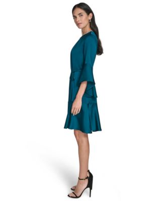 Women's 3/4-Sleeve Crewneck A-Line Dress
