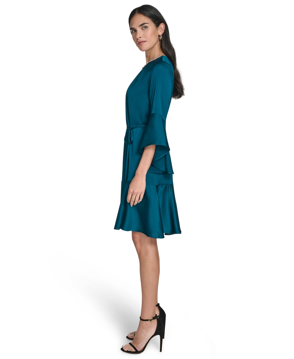 Jessica Howard Women's 3/4-sleeve Crewneck A-line Dress In Blue