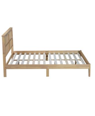 Queen Upholstered Bed Frame with Rattan Headboard and Support Feet, Wooden Frame Queen Size Platform Bed, No Box Spring Needed