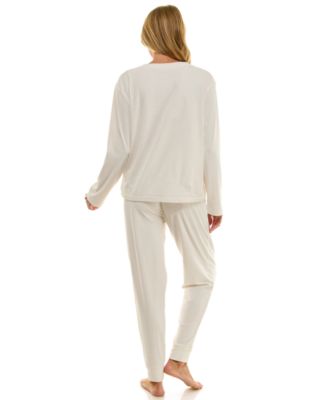 Women's 2-Piece Ribbed Velour Henley Neck Top and Joggers Set