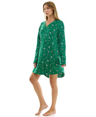 Women's Printed Long-Sleeve V-Neck Sleepshirt