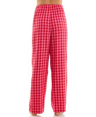 Women's Printed Open Leg Contrast Waistband Flannel Pants