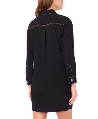 Women's Contrast Stitching & Buttons Long-Sleeve Dress