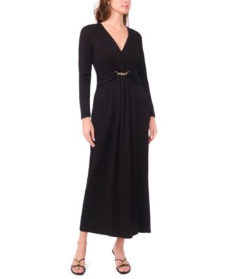 MSK - Women's Wrap Front with Clasp Trim Maxi Dress