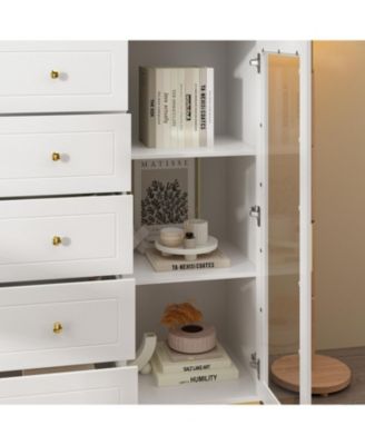 Solid Wood 4-Drawer 4-Door Storage Cabinet, Bedroom Dresser, Chest