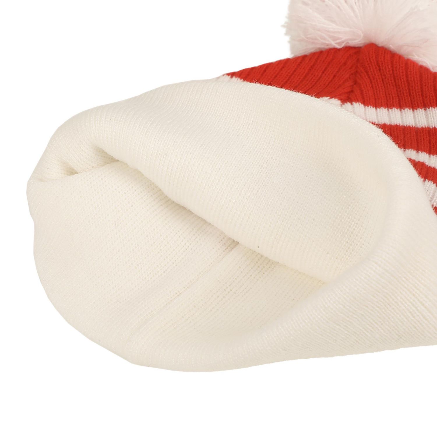 Men's Pokeball Plush Pom, Red And White Stripes Cuff Beanie