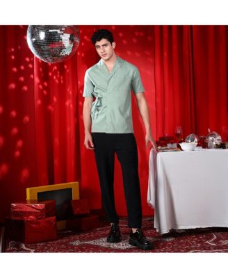 Men's Sage Green Korean Wrap Shirt