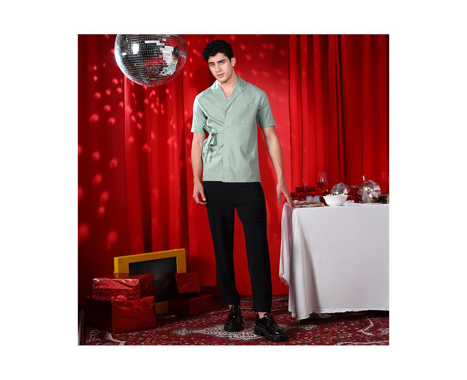 Men's Sage Green Korean Wrap Shirt