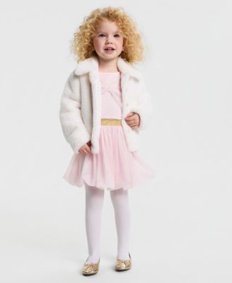 Epic Threads Babies' Girls Toddler 2t 4t Faux Fur Jacket 2 Pc. Bow Top Bubble Skirt Set Macys Exclusive In White