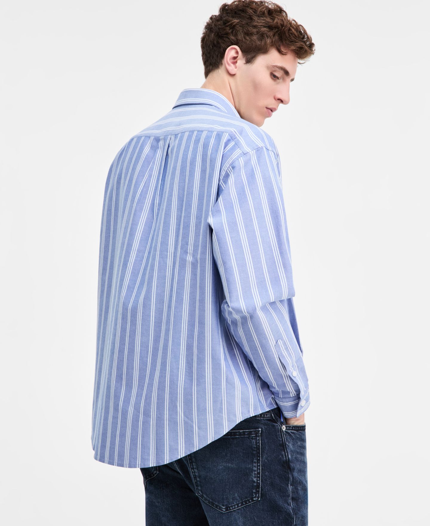 Мужская рубашка Hugo Boss HUGO by Ebill Cotton Long-Sleeve Striped Oxford, цвет: Синий полосатый — фото 3