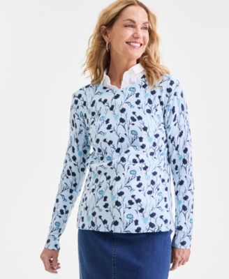 Style & Co - Women's Printed Crewneck Pullover Sweater