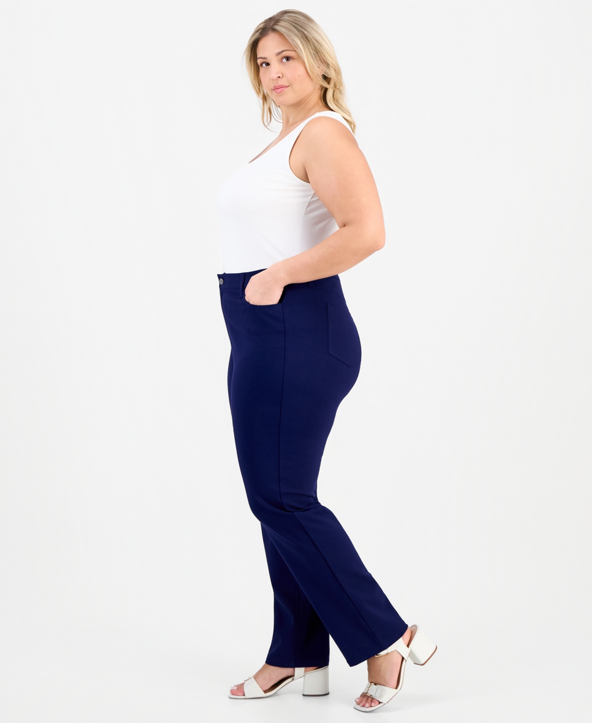 Jones New York Plus Size Lexington Straight-leg Modern Compression Pants In Blue