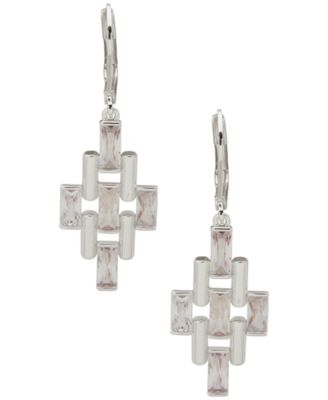 Anne Klein - Cubic Zirconia Silver-Tone Baguette Stone Bar Drop Earrings