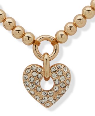 Gold-Tone Imitation Pearl & Pav&eacute; Heart Pendant Necklace, 16" + 3" extender