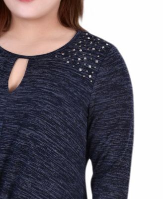 Women's Plus Size Long Sleeve Knit Keyhole Top