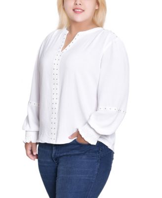 Women's Plus Size Long Sleeve Studded Blouse Top