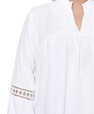 Women's Plus Size Crochet Trim Long Sleeve Blouse Top