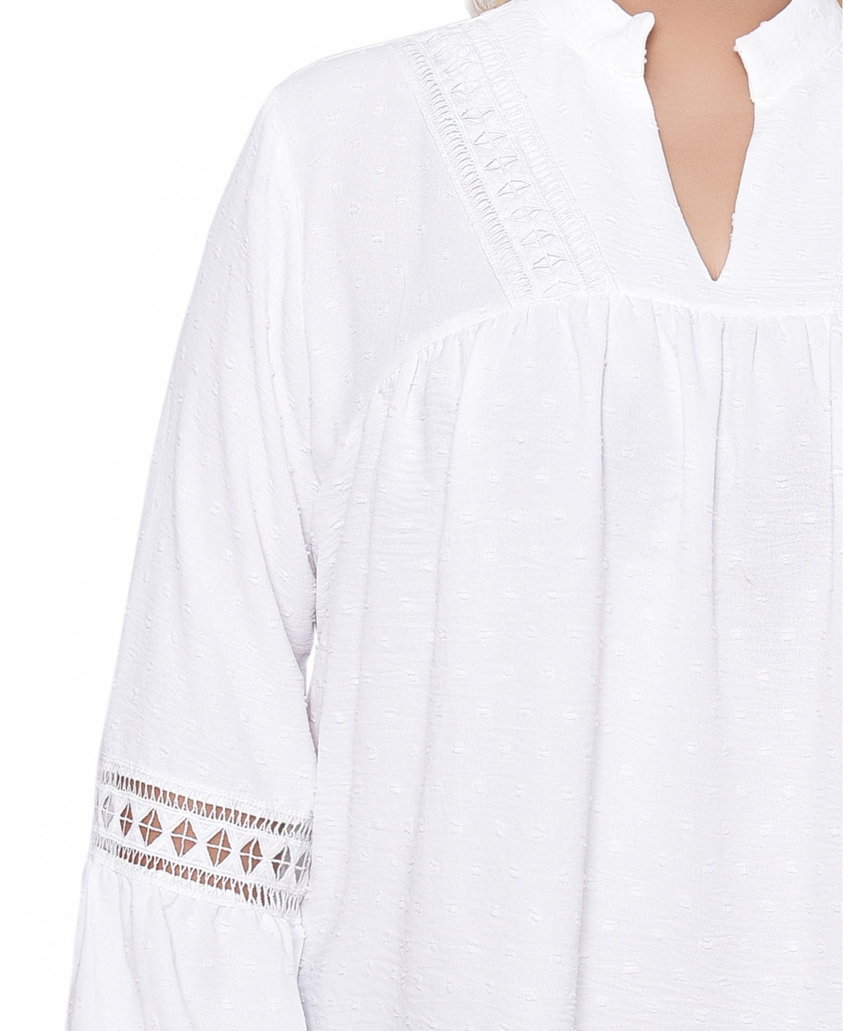 Ny Collection Women's Plus Crochet Trim Long Sleeve Blouse Top