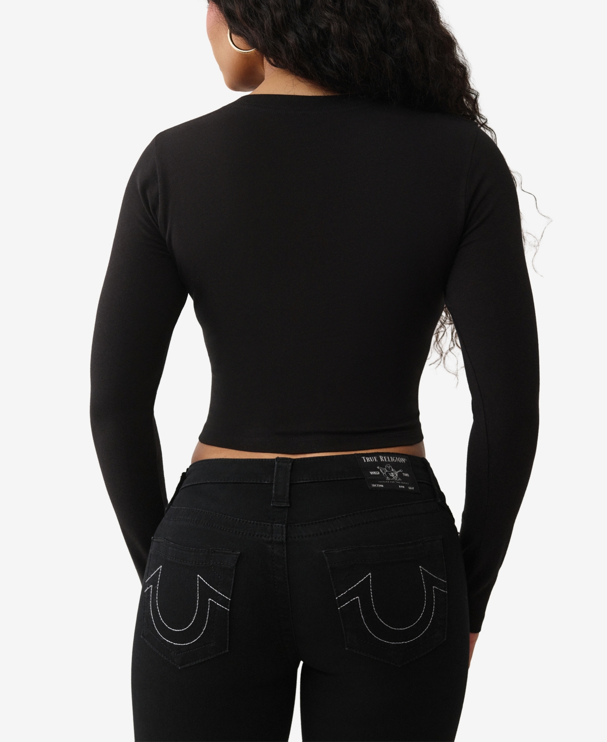 True Religion Women's Crystal Branded V Neck Baby T-Shirt