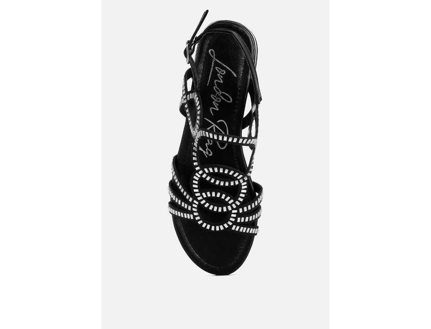 Женские сандалии London Rag Jisters Cut Out Detail Rhinestone Flat, цвет: Чёрный — фото 4
