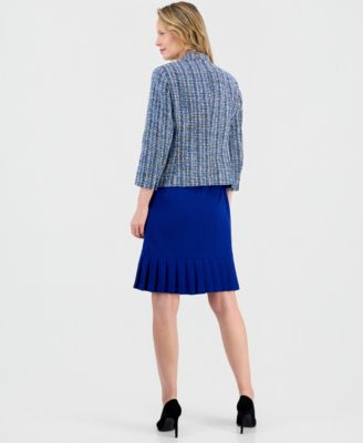 Women's Tweed Open-Front Cardigan Jacket & Stretch-Crepe Pleat-Hem Sheath Dress, Regular & Petite 
