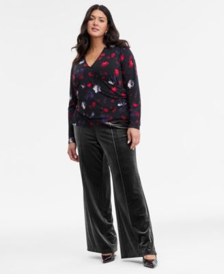 Plus Size Printed Surplice-Neck Top, Macy's Exclusive 