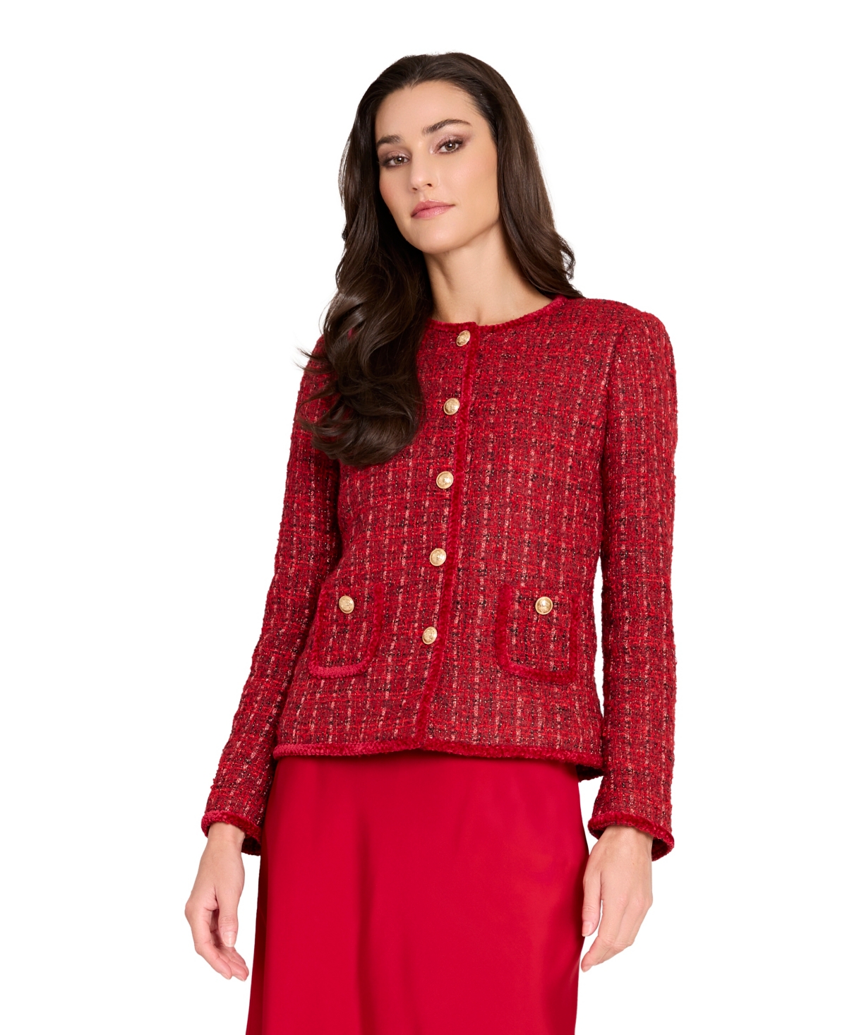 Tahari Asl Petite Long-Sleeve Boucle Jacket