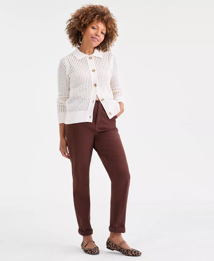 Women's Cotton Open-Stitch Cardigan Sweater - thumbnail 2