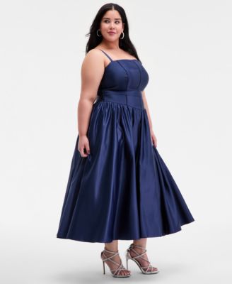Plus Size Satin Square-Neck Midi Dress