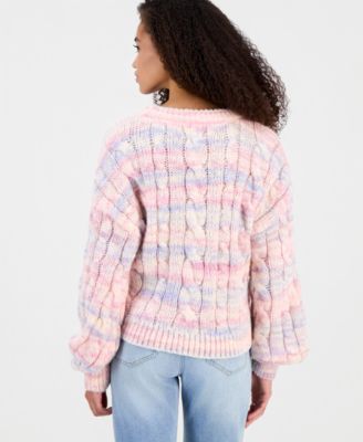 Juniors' Chunky Cable-Knit Crewneck Sweater