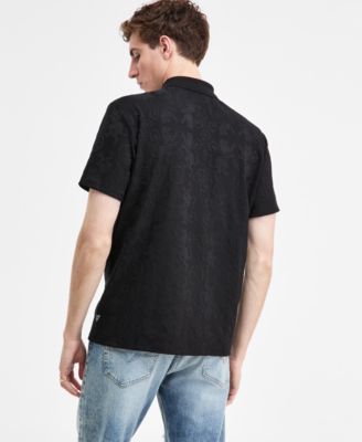 Men's Tonal Jacquard Short-Sleeve Knit Polo Shirt