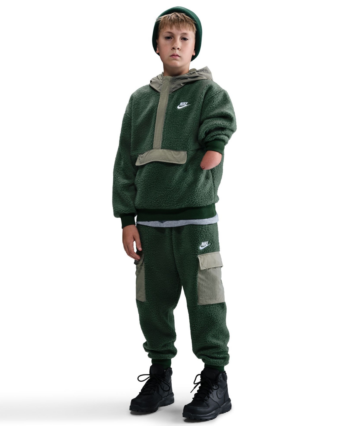 Nike Sportswear Club Fleece Big Kids' Loose 1/4-zip Hoodie In Green