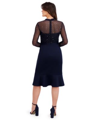 Women's Long-Sleeve Illusion Midi Dress