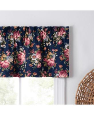 Ellis Bella Rose Stylish Medium Scale Printed Floral Pattern 1.5" Rod Pocket Tailored Valance 58"x15" Navy