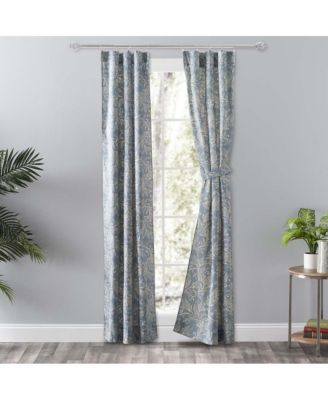 Lexington Leaf Pattern on Colored Ground Curtain Pair with Ties 56" x 84'' Blue