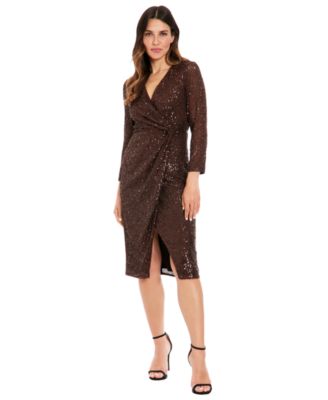 London Times - Women's V-Neck Jersey-Knit Midi Dress