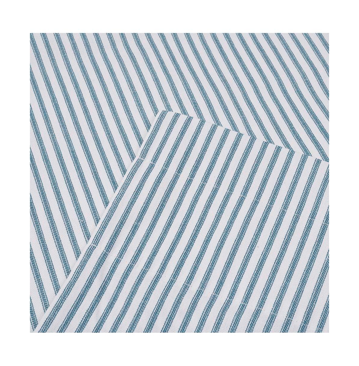 Ellis Curtain Plaza Classic Ticking Stripe Printed on Natural Ground 3" Rod Pocket Tailored Panel Pair 56" x Blue