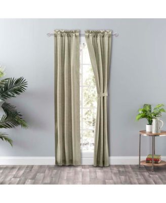 Lisa Solid Poly Cotton Duck Fabric Tailored Panel Pair with Ties 56" x Mist