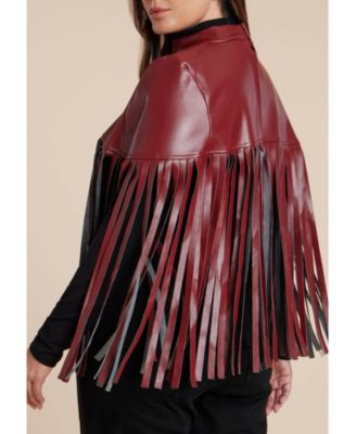 Women's Faux Leather Fringe Cape